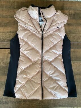 DKNY Blush Quilted Puffer Vest with Black Panels